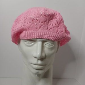 Women's Pretty Pink Crochet Beanie Cabret Adult Hat Size 10" Round